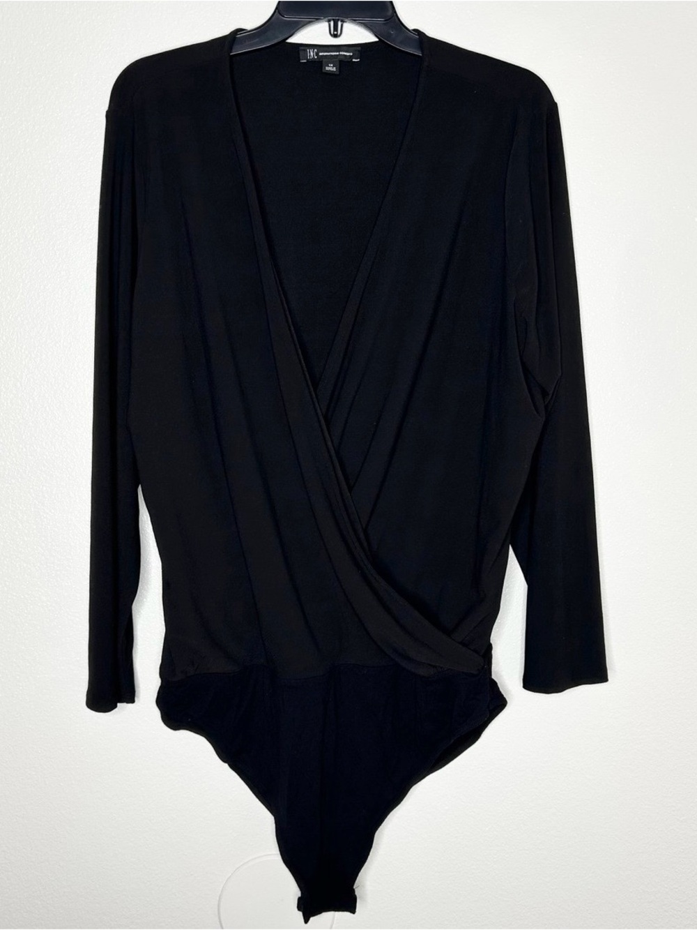 INC Womens Black V-Neck Long Sleeve Faux Wrap Bodysuit Plus Size 1X